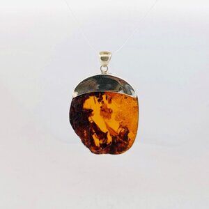 Natural Baltic Amber Pendant 925 Sterling Silver Estate Statement Necklace 25g